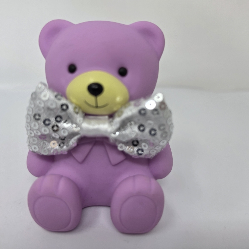 Purple Bear Extra Bow Silver Sequin Tie Plastic Soft